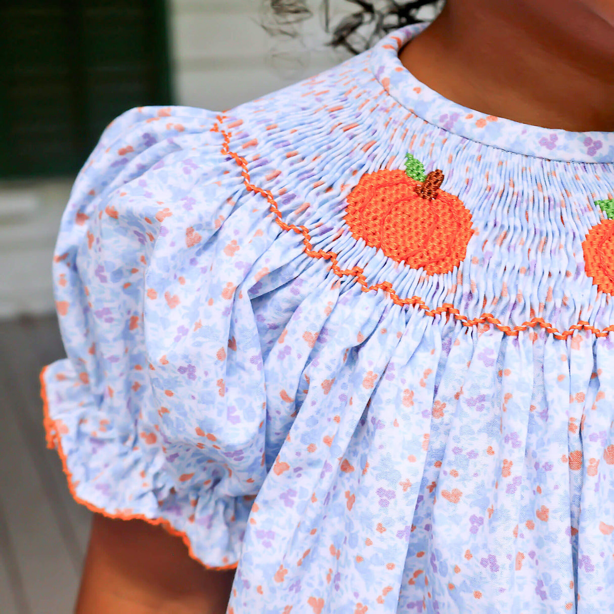 Pumpkin Smocked Floral Bishop Bloomer Set