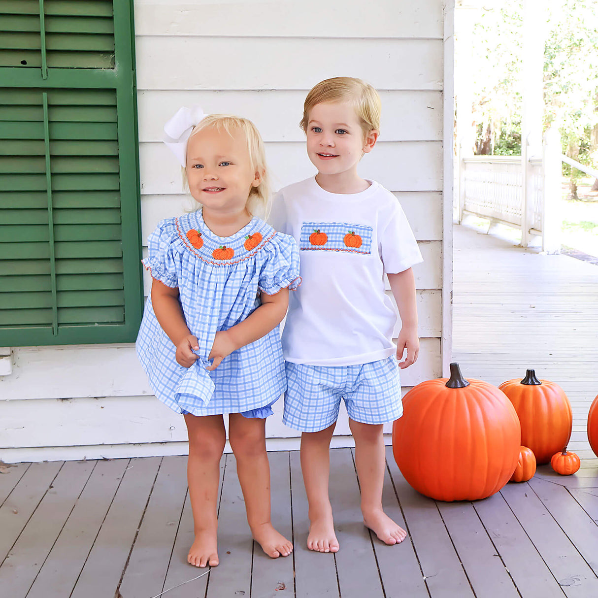 Little Pumpkin Blue Gingham Smocked Short Set