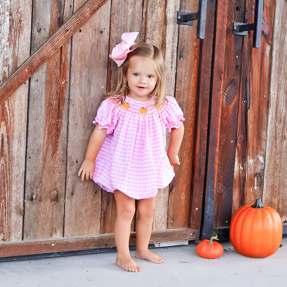 Pumpkin Trio Smocked Pink Check Bishop Bubble