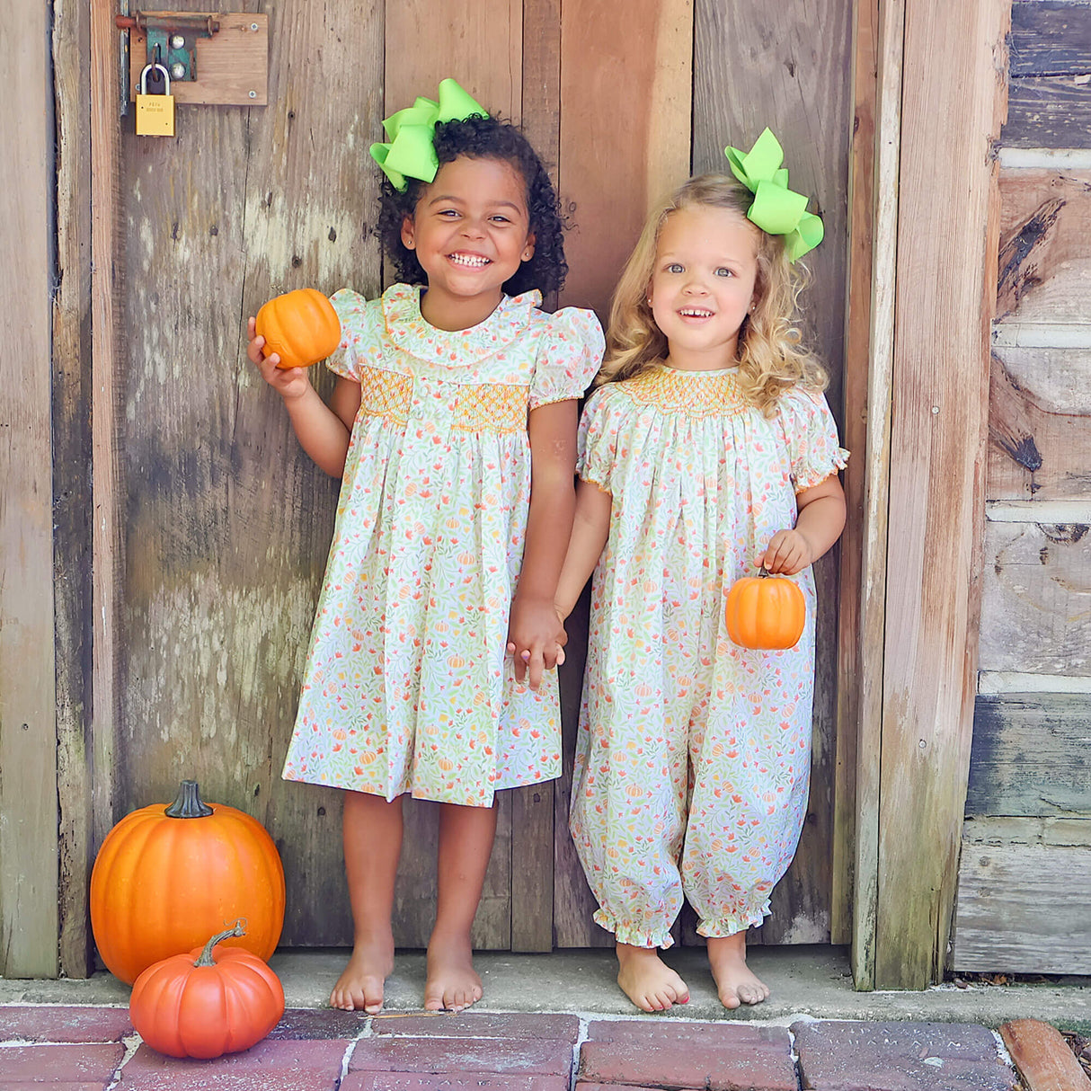 Cluster Pumpkin Floral Orange Smocked Beth Dress