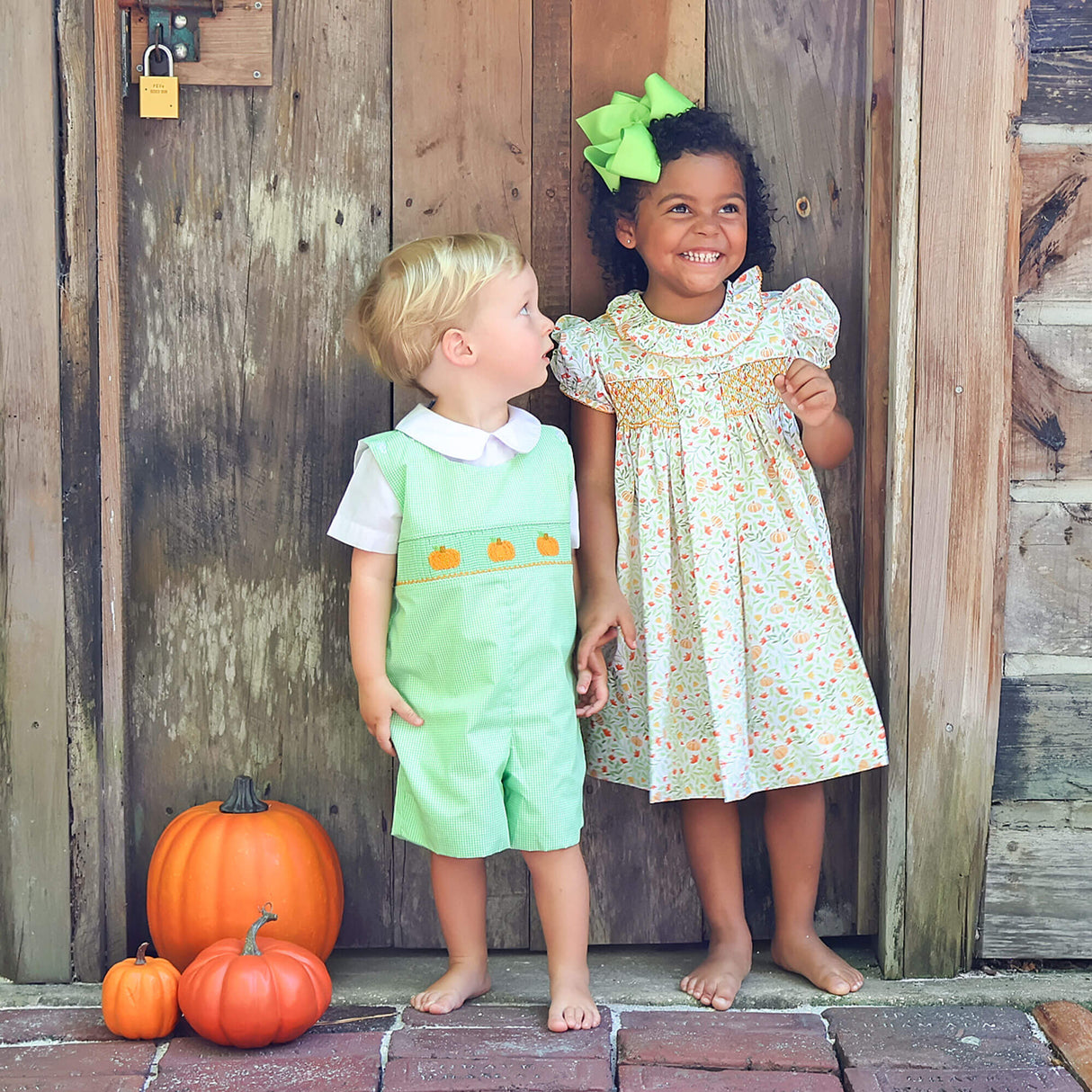 Cluster Pumpkin Floral Orange Smocked Beth Dress
