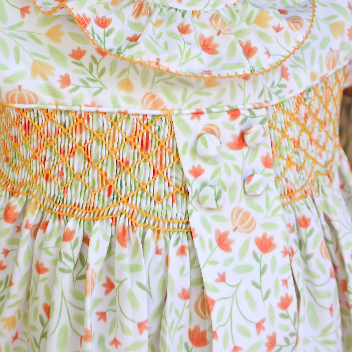 Cluster Pumpkin Floral Orange Smocked Beth Dress