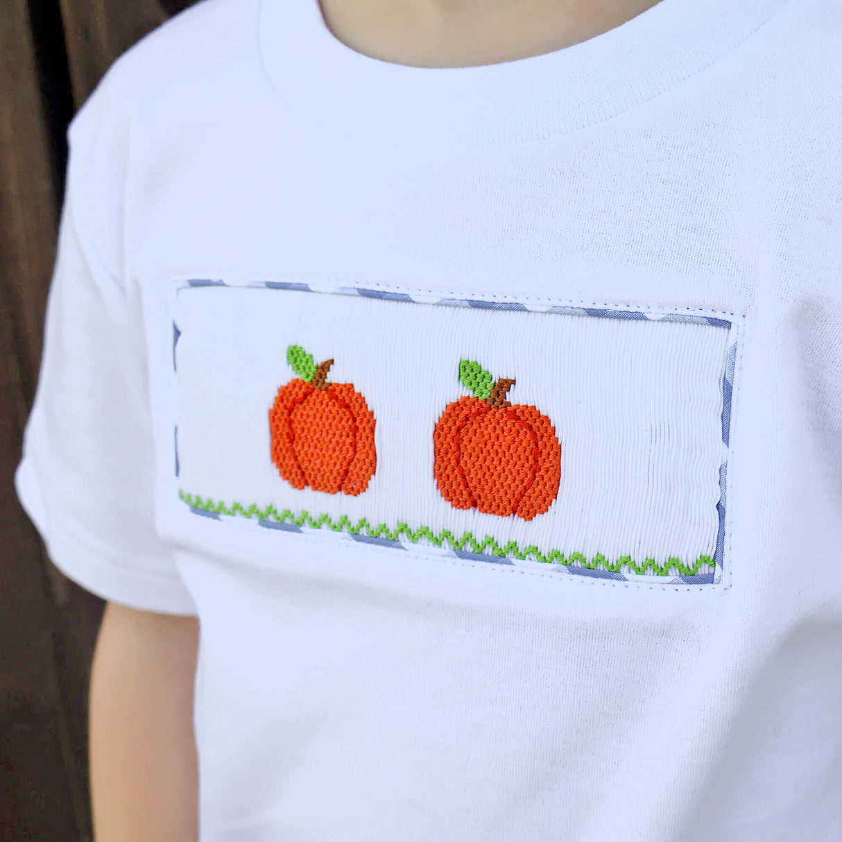 Pumpkin Smocked Light Blue Check Short Set