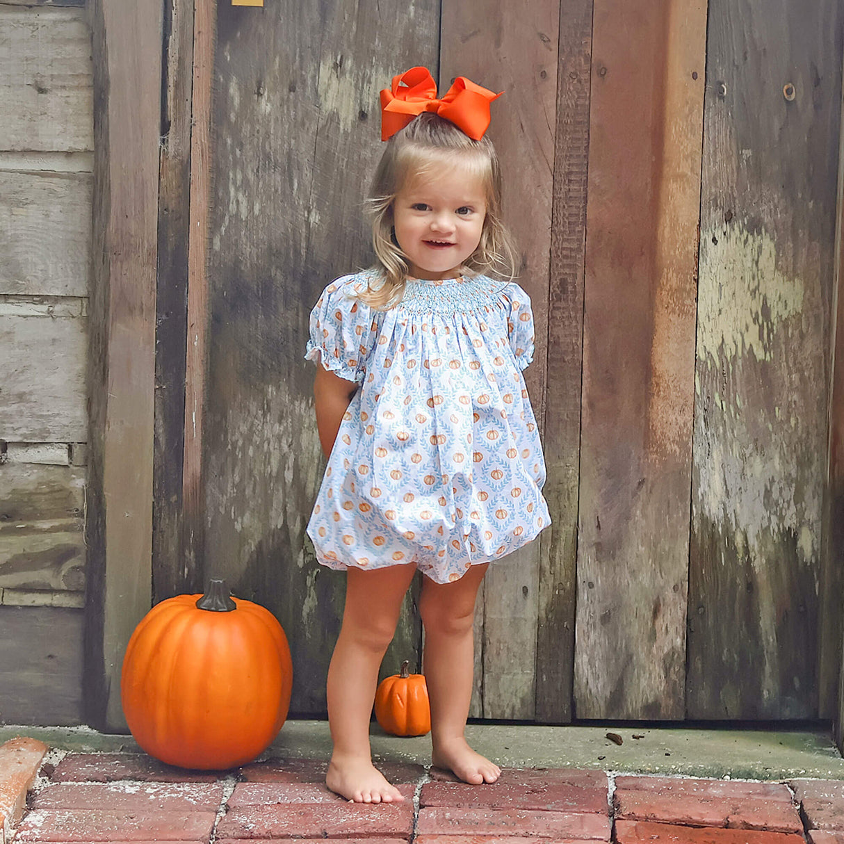 Pumpkin Trellis Smocked Blue Bishop Bubble