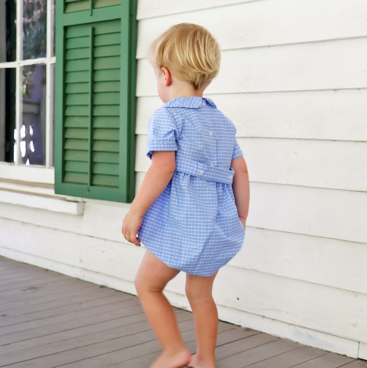 French Blue Windowpane Collared Bubble