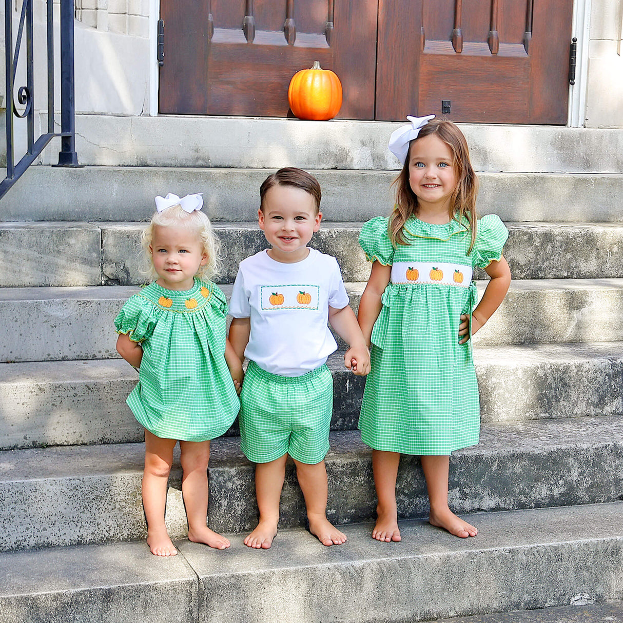 Paradise Pumpkin Smocked Green Windowpane Beverly Dress