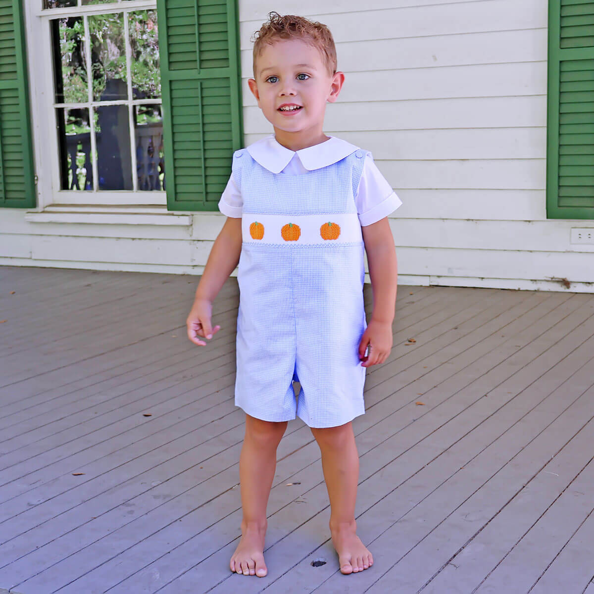 Harvest Pumpkin Smocked Light Blue Jon Jon