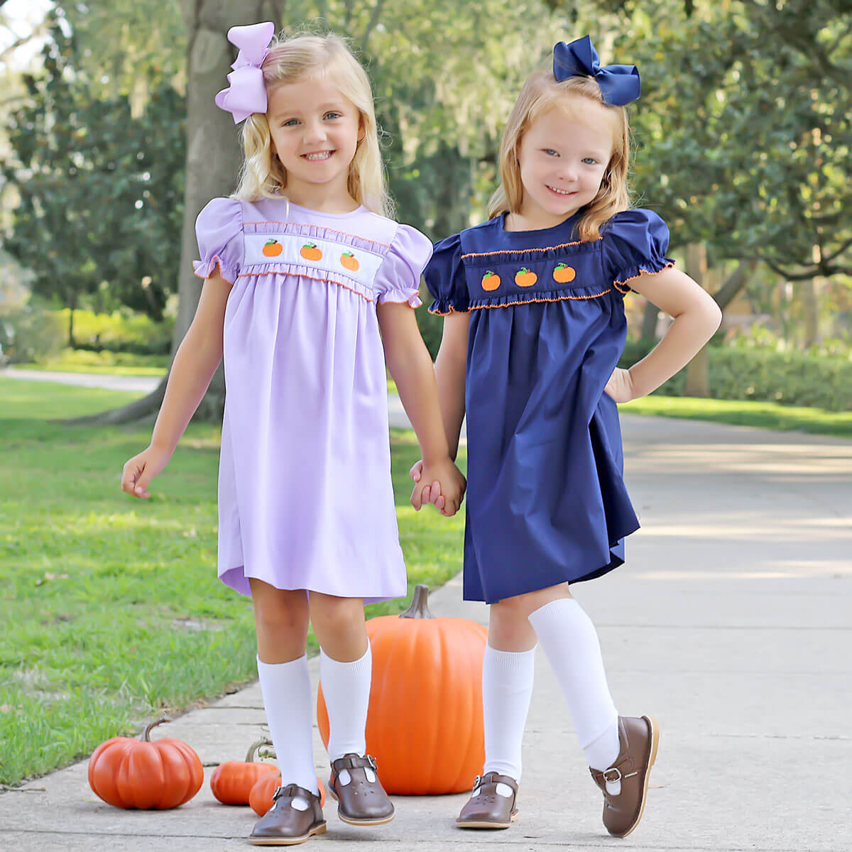 Pumpkin Please Embroidered Navy Dress