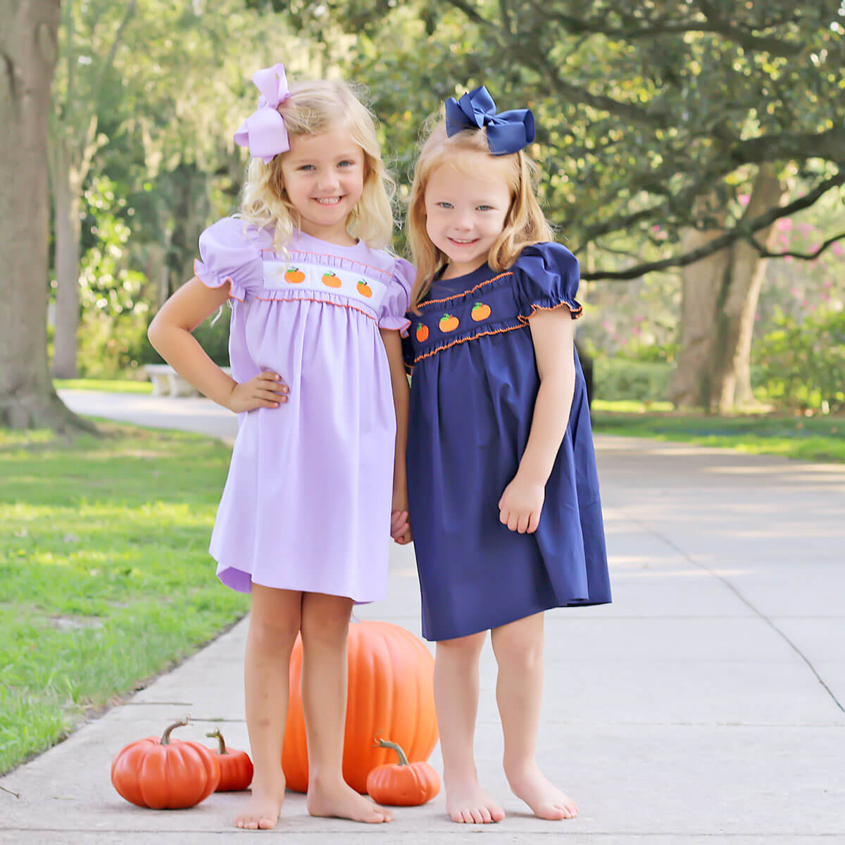 Pumpkin Please Embroidered Navy Dress