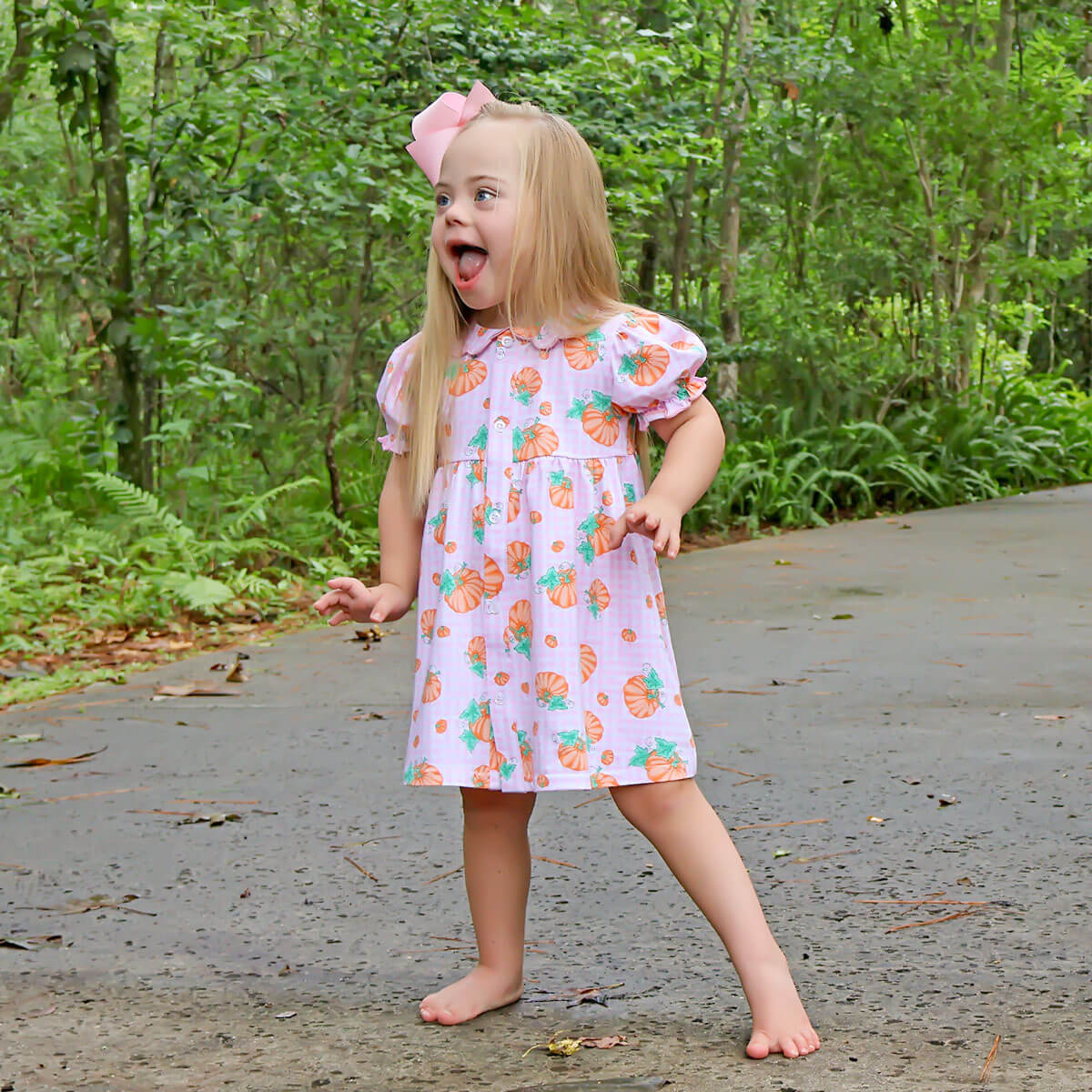 Pumpkin Print Pink Gingham Lola Dress