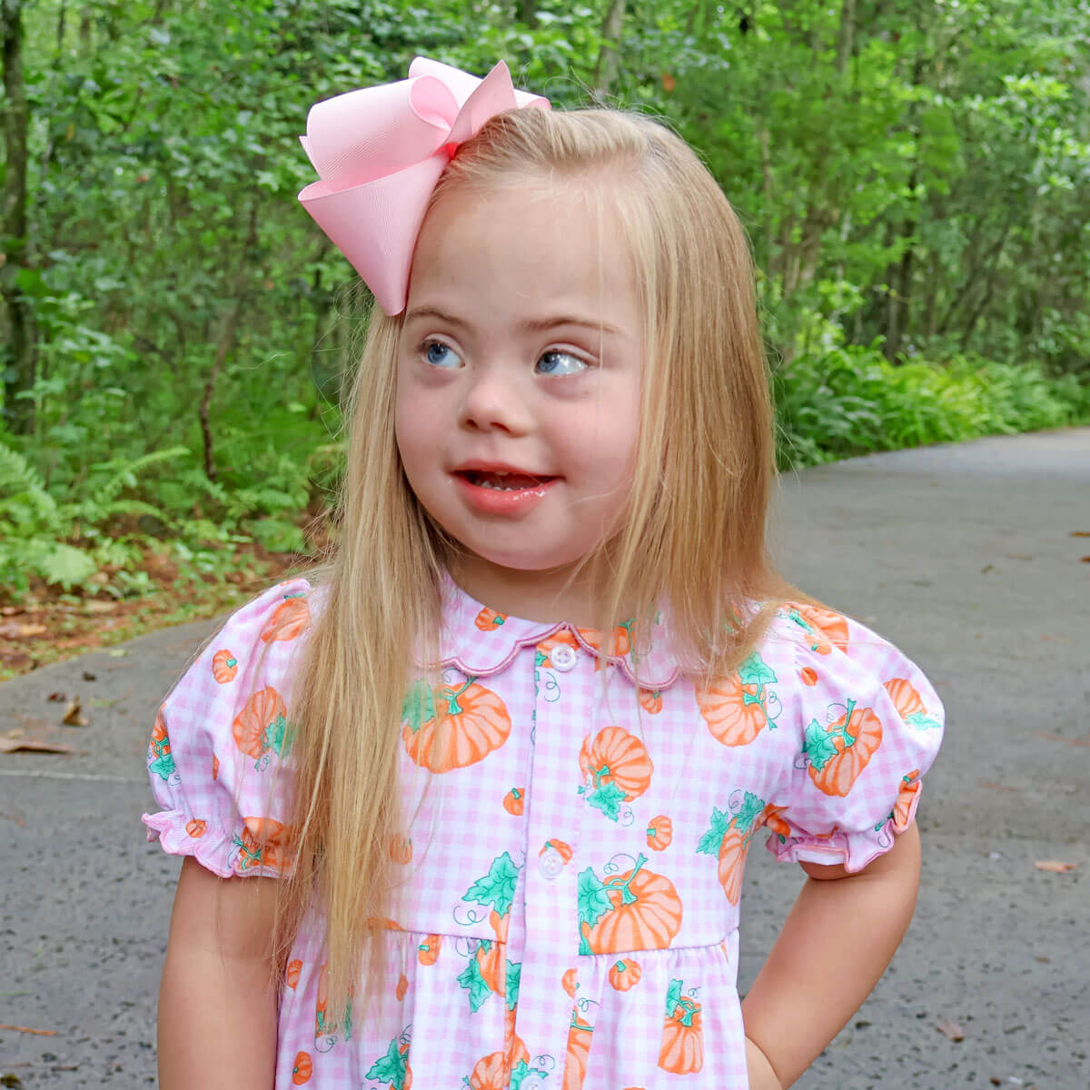 Pumpkin Print Pink Gingham Lola Dress