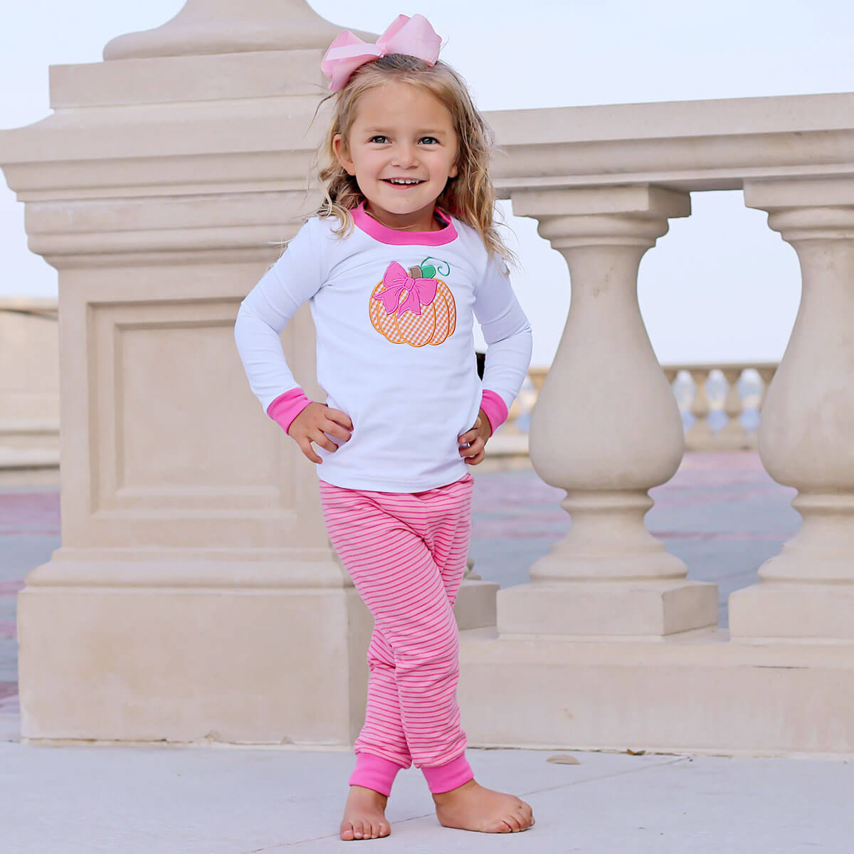 Bow Pumpkin Pink Stripe Pajamas