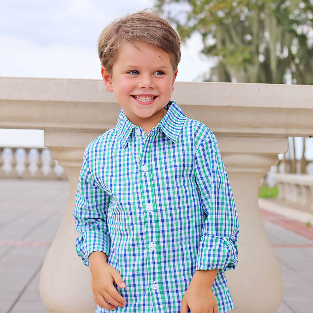 Hello Pumpkin Blue & Green Button Down Shirt