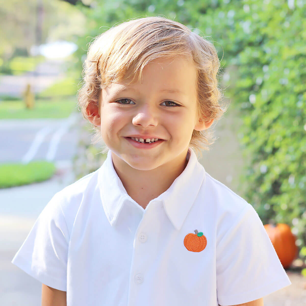 Pumpkin Picking Royal Blue Gingham Polo Short Set