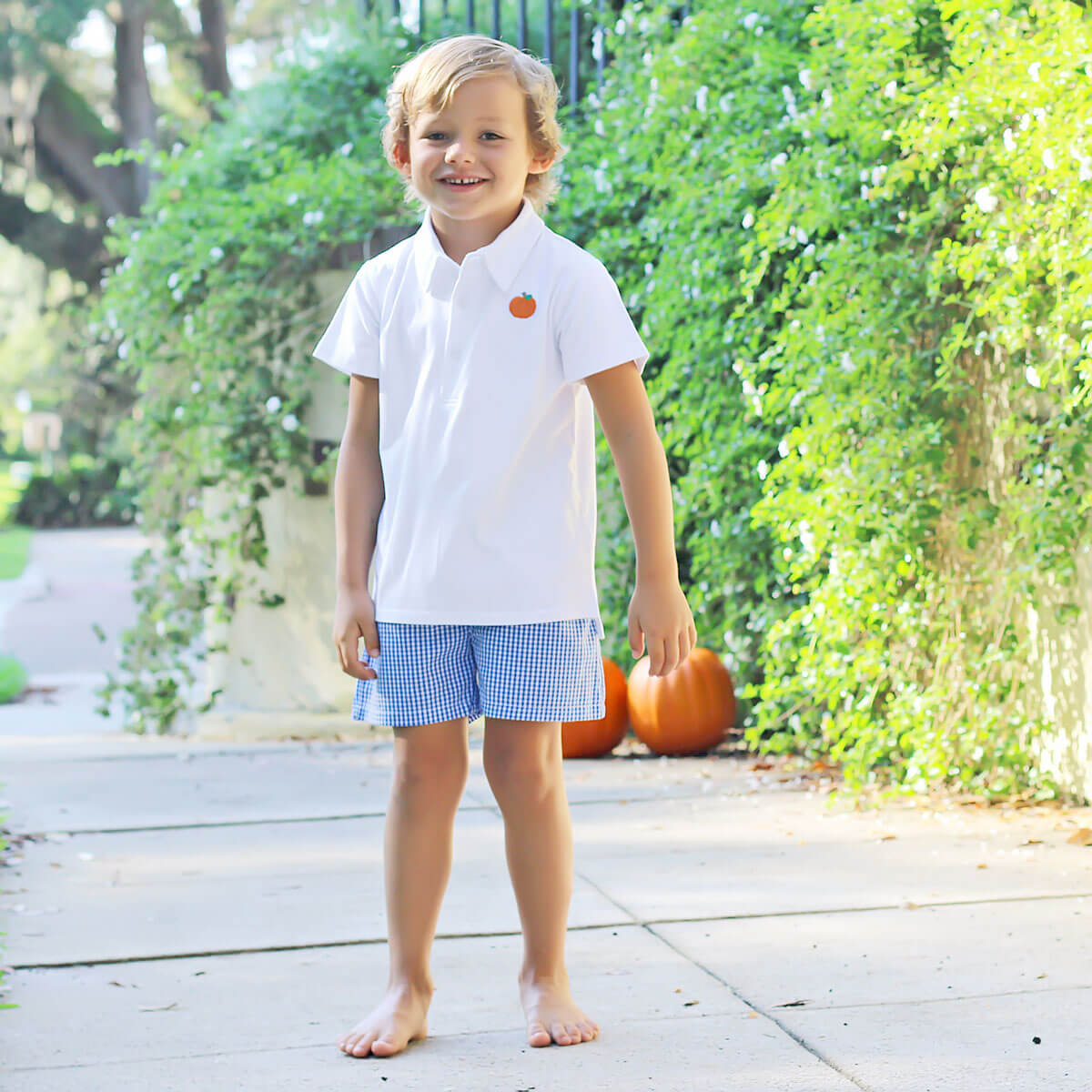 Pumpkin Picking Royal Blue Gingham Polo Short Set