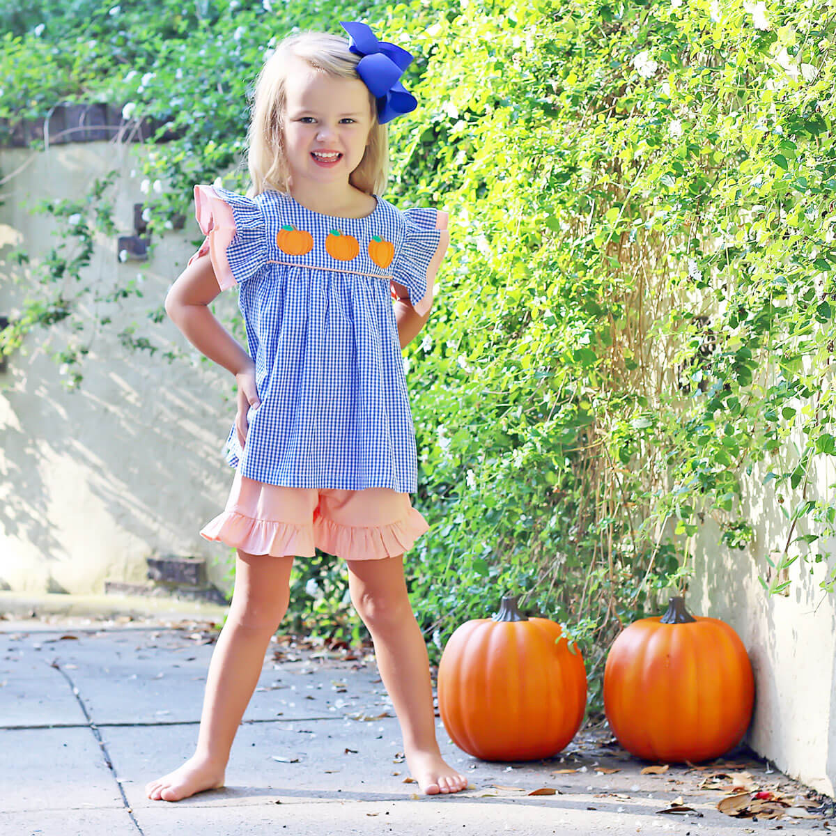 Pumpkin Picking Royal Blue Gingham Maeve Short Set