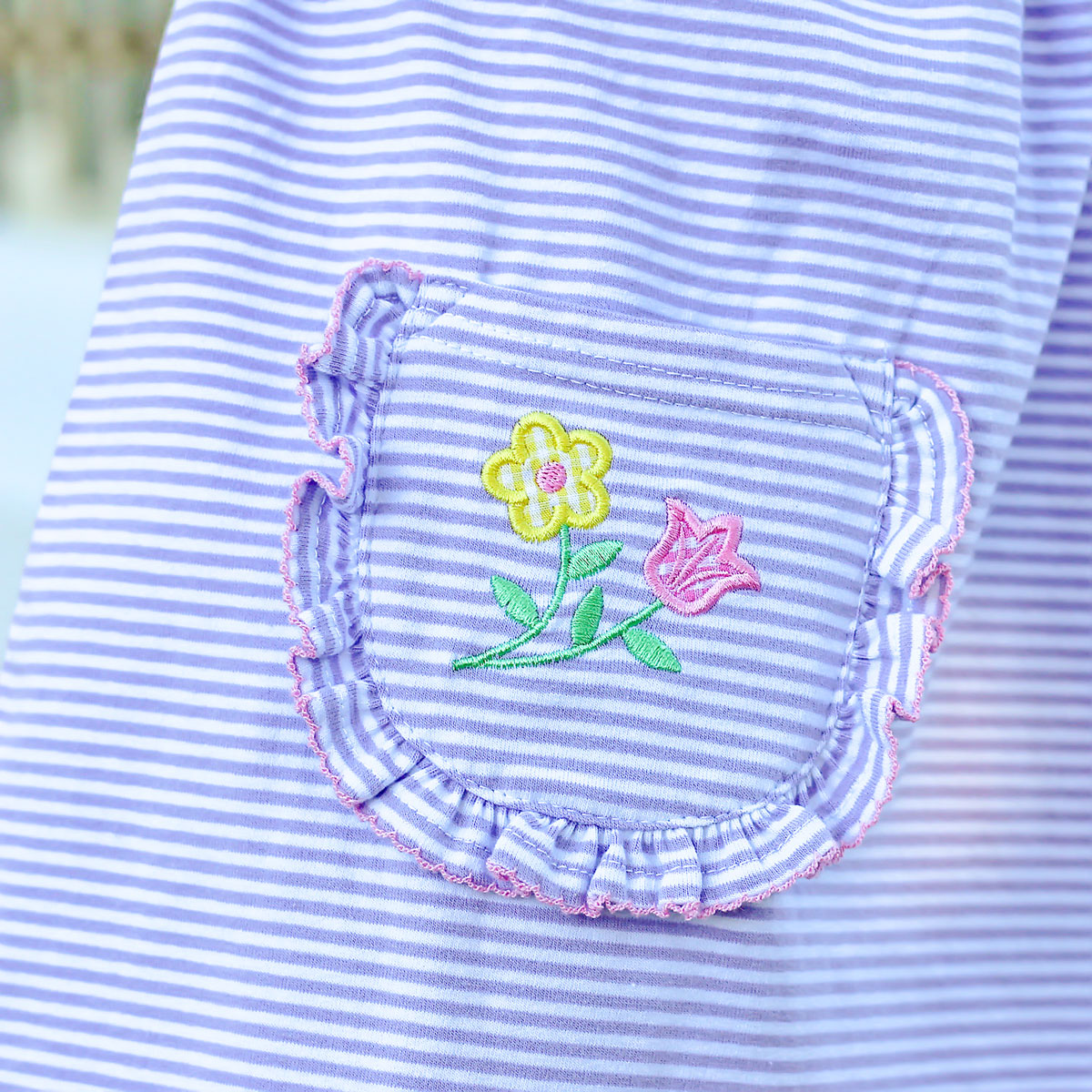 Flower Applique Purple Stripe Caroline Dress