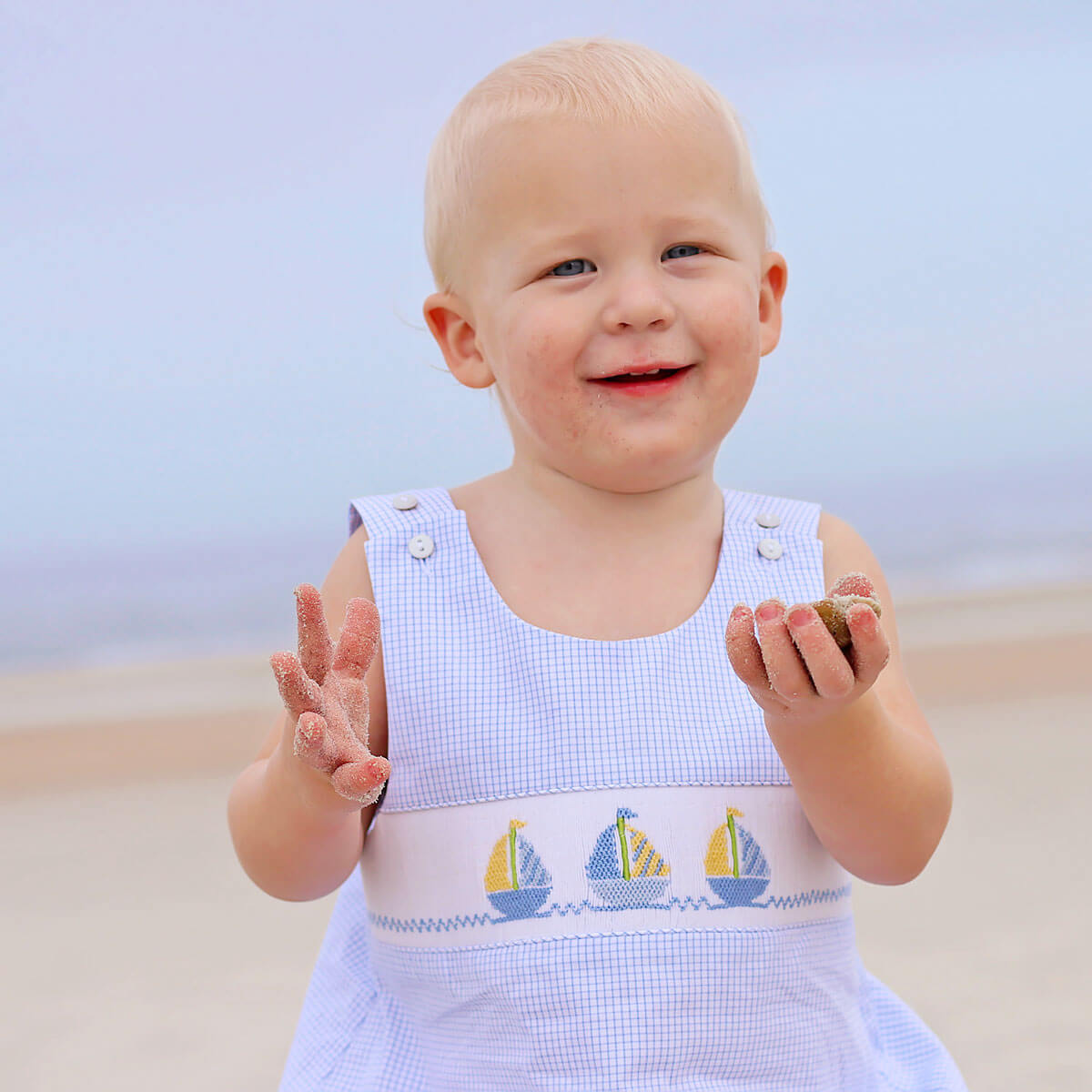 Light Blue Sailboat Smocked Sun Bubble