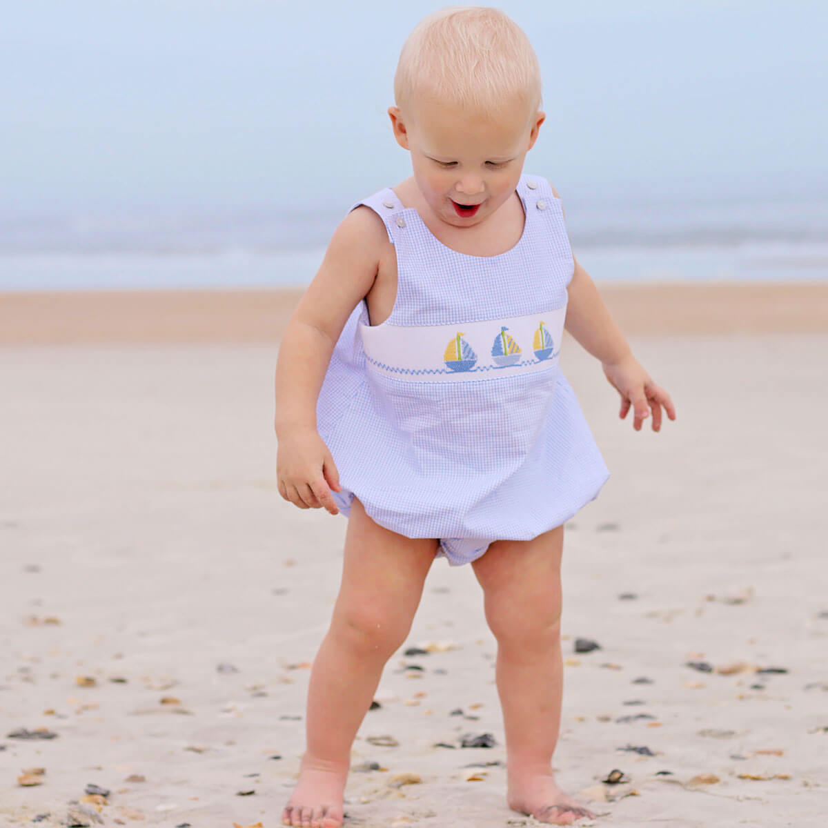 Light Blue Sailboat Smocked Sun Bubble