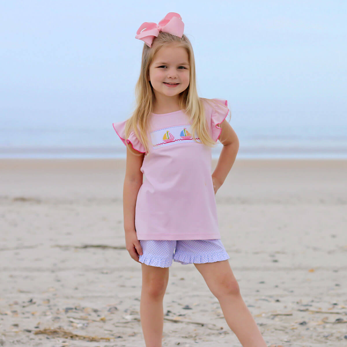 Sailboat Smocked Pink Short Set