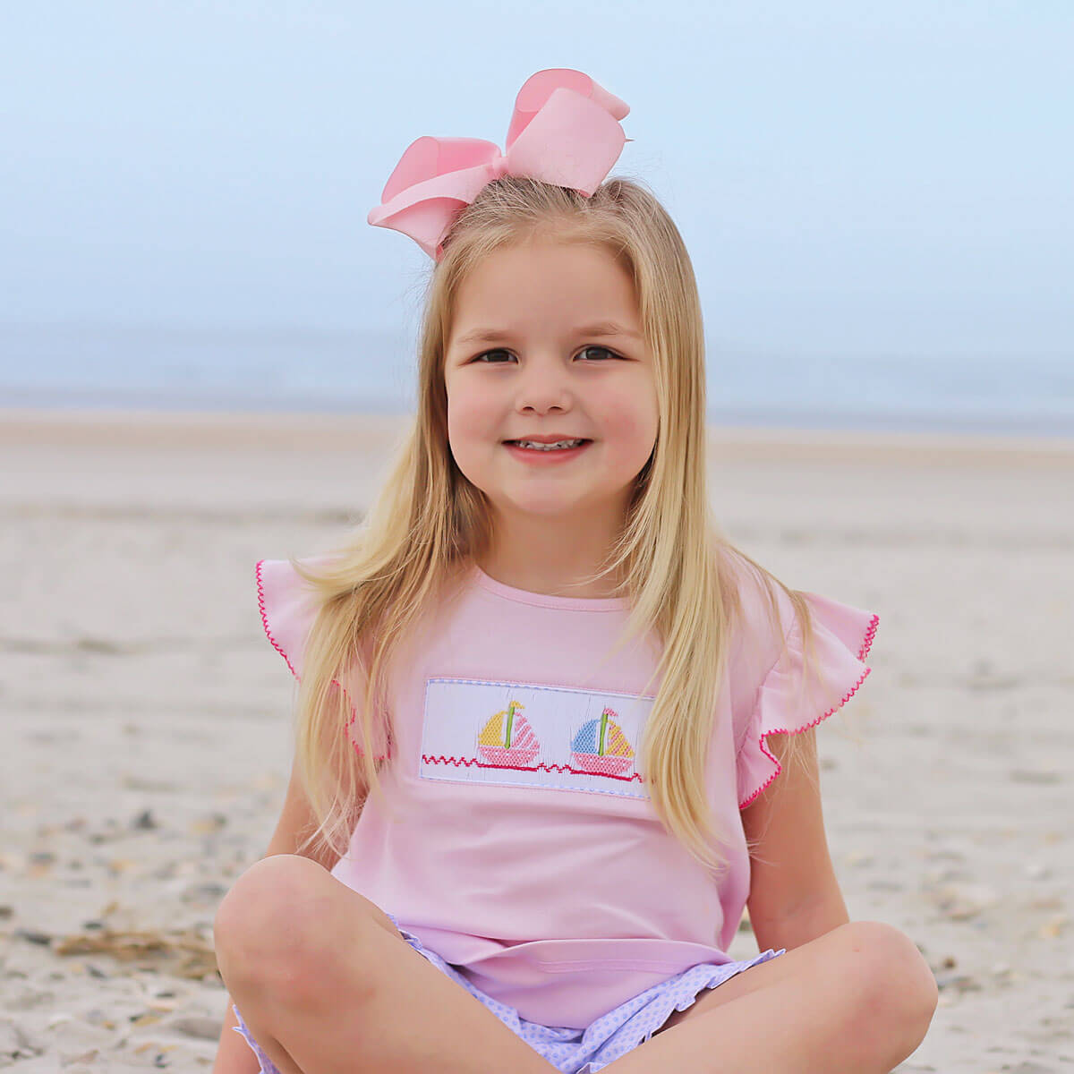 Sailboat Smocked Pink Short Set