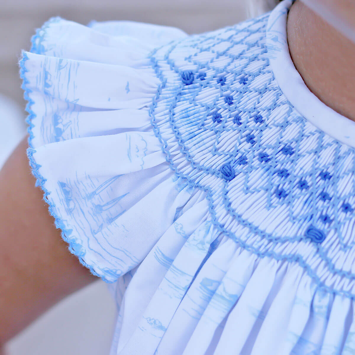 Sailboat Toile Smocked Dress
