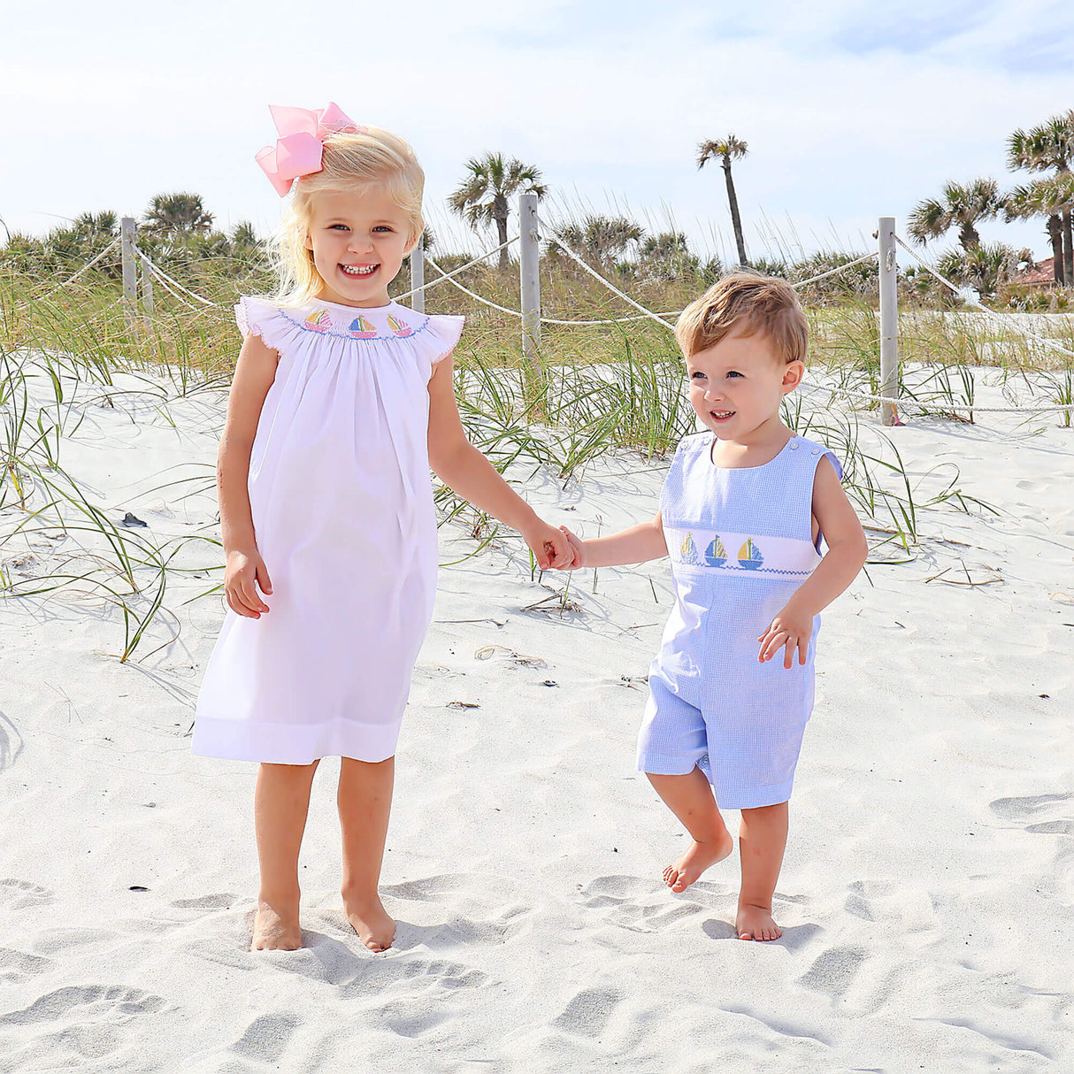 Sailboat Bliss Smocked White Angel Sleeve Dress