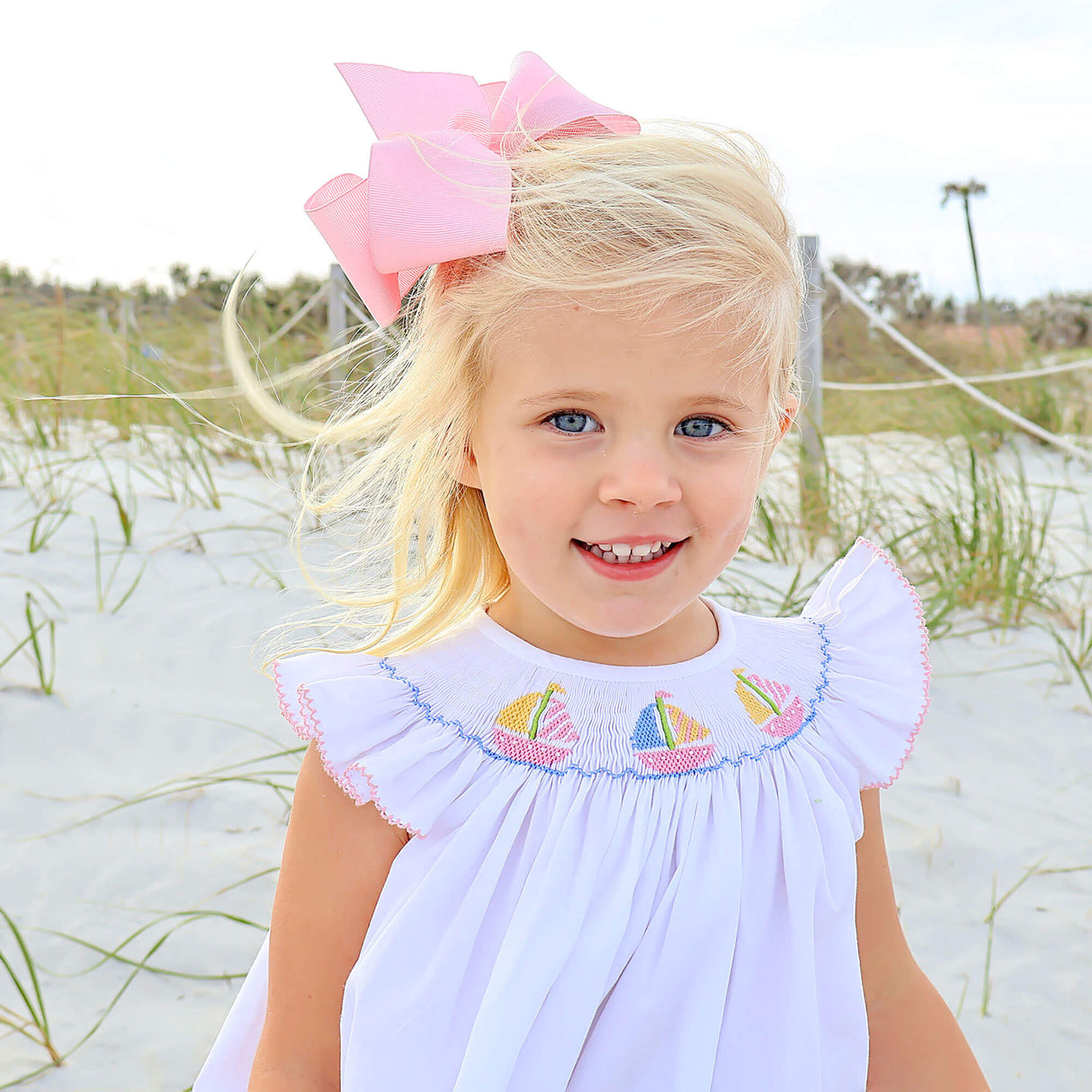 Sailboat Bliss Smocked White Angel Sleeve Dress