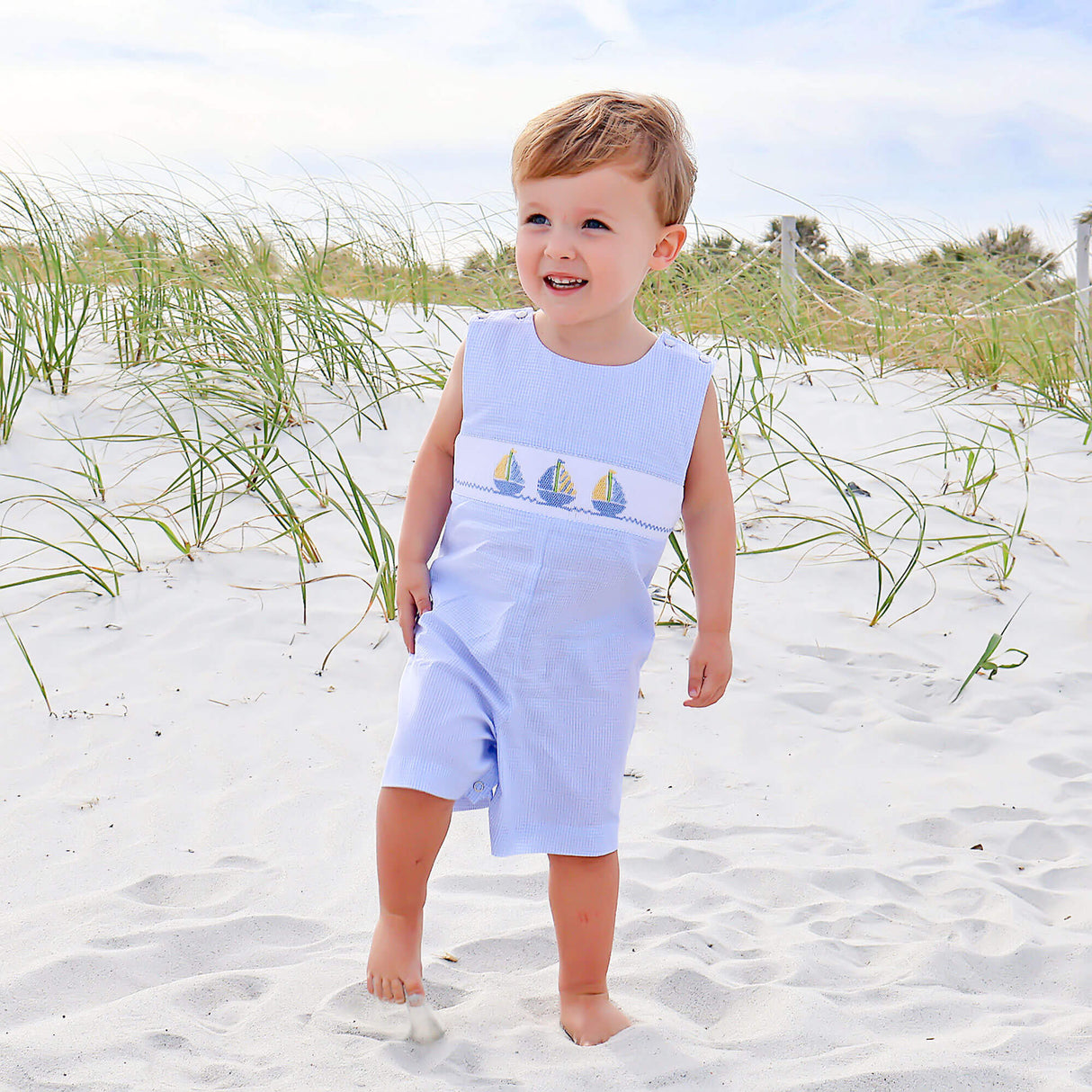 Sailboat Bliss Smocked Blue Gingham Jon Jon