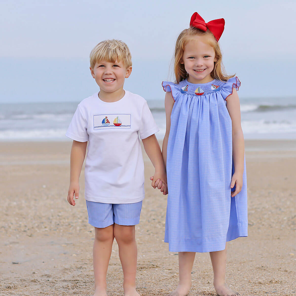 Sailing Away Blue Plaid Smocked Short Set