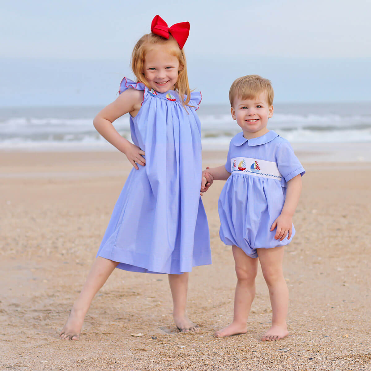 Sailing Away Blue Plaid Smocked Collared Bubble