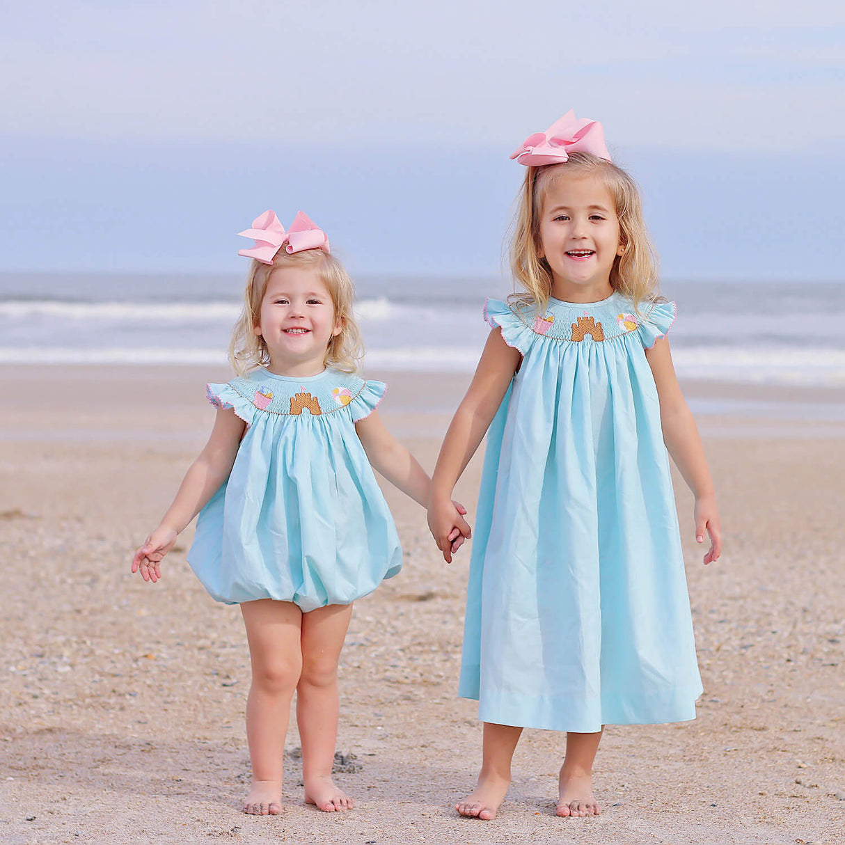 Beach Baby Mint Smocked Angel Sleeve Bubble