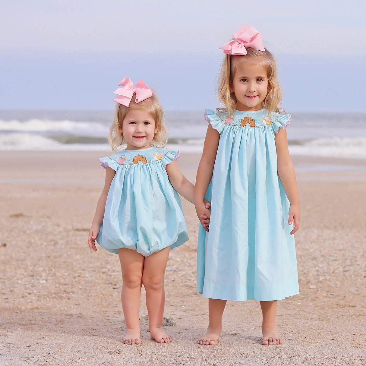 Beach Baby Mint Smocked Angel Sleeve Bubble