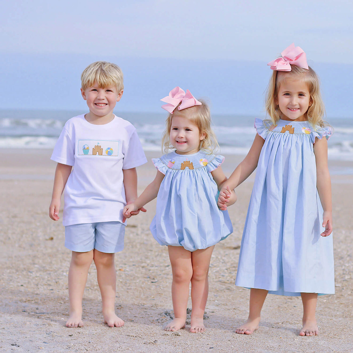 Beach Baby Light Blue Smocked Angel Sleeve Bubble