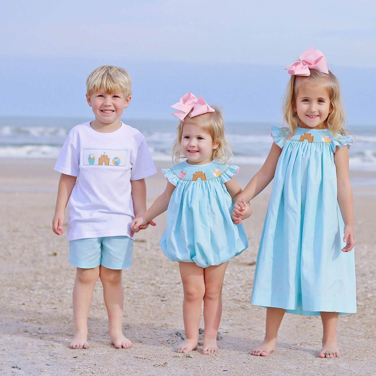 Beach Baby Mint Smocked Angel Sleeve Bubble