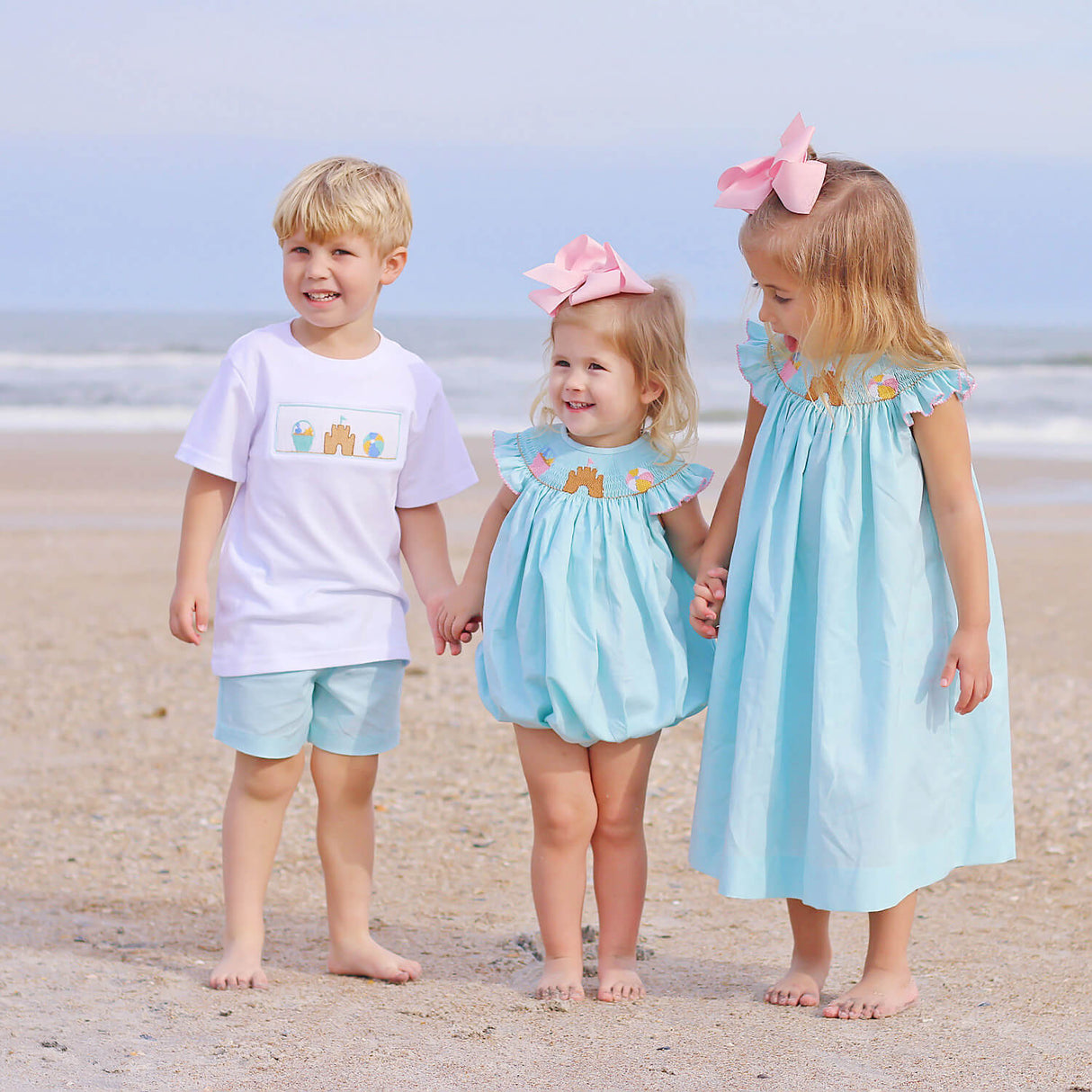 Beach Baby Mint Smocked Angel Sleeve Bubble