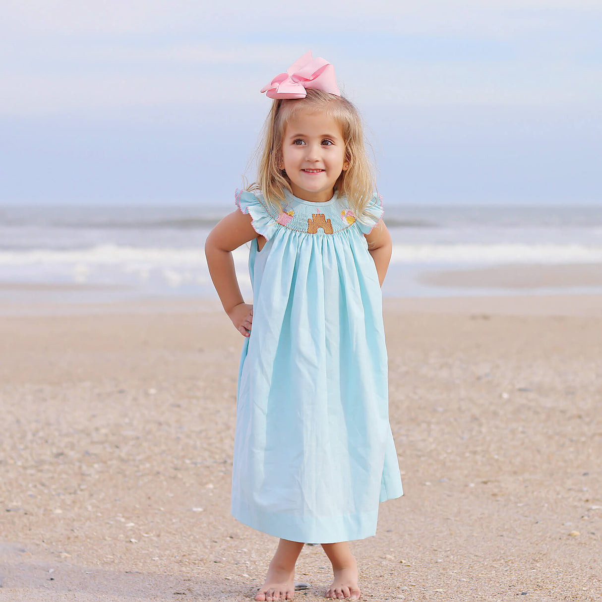 Beach Baby Mint Smocked Angel Sleeve Dress