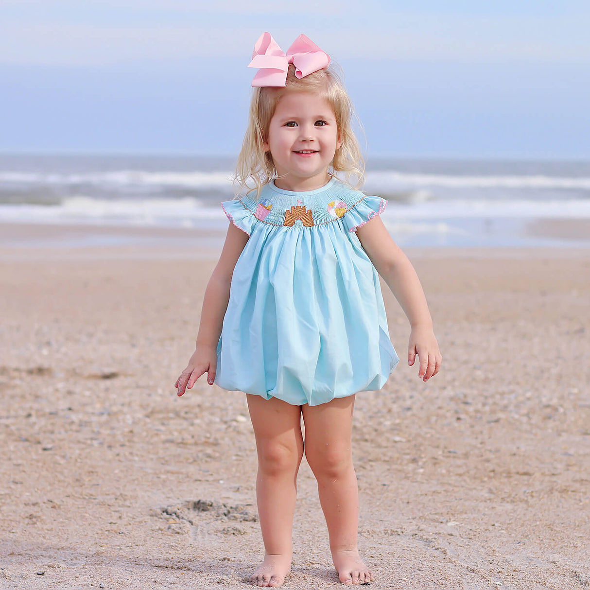 Beach Baby Mint Smocked Angel Sleeve Bubble