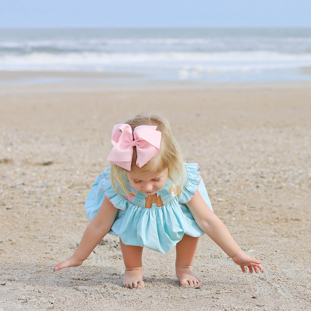 Beach Baby Mint Smocked Angel Sleeve Bubble