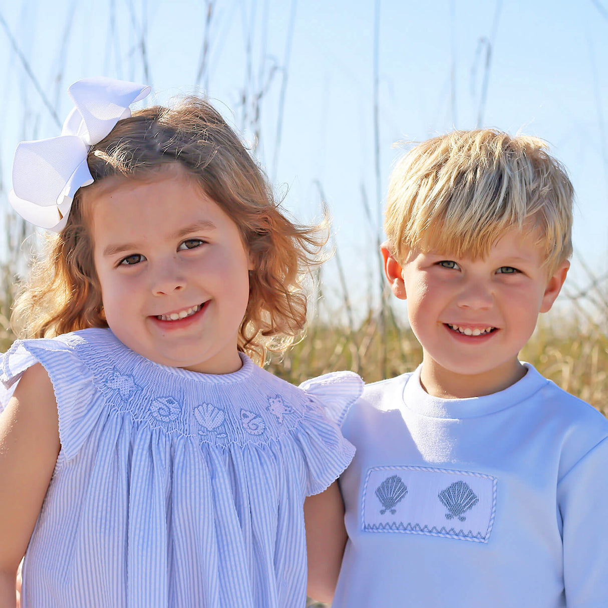 Seashell Treasure Blue Stripe Smocked Angel Sleeve Dress