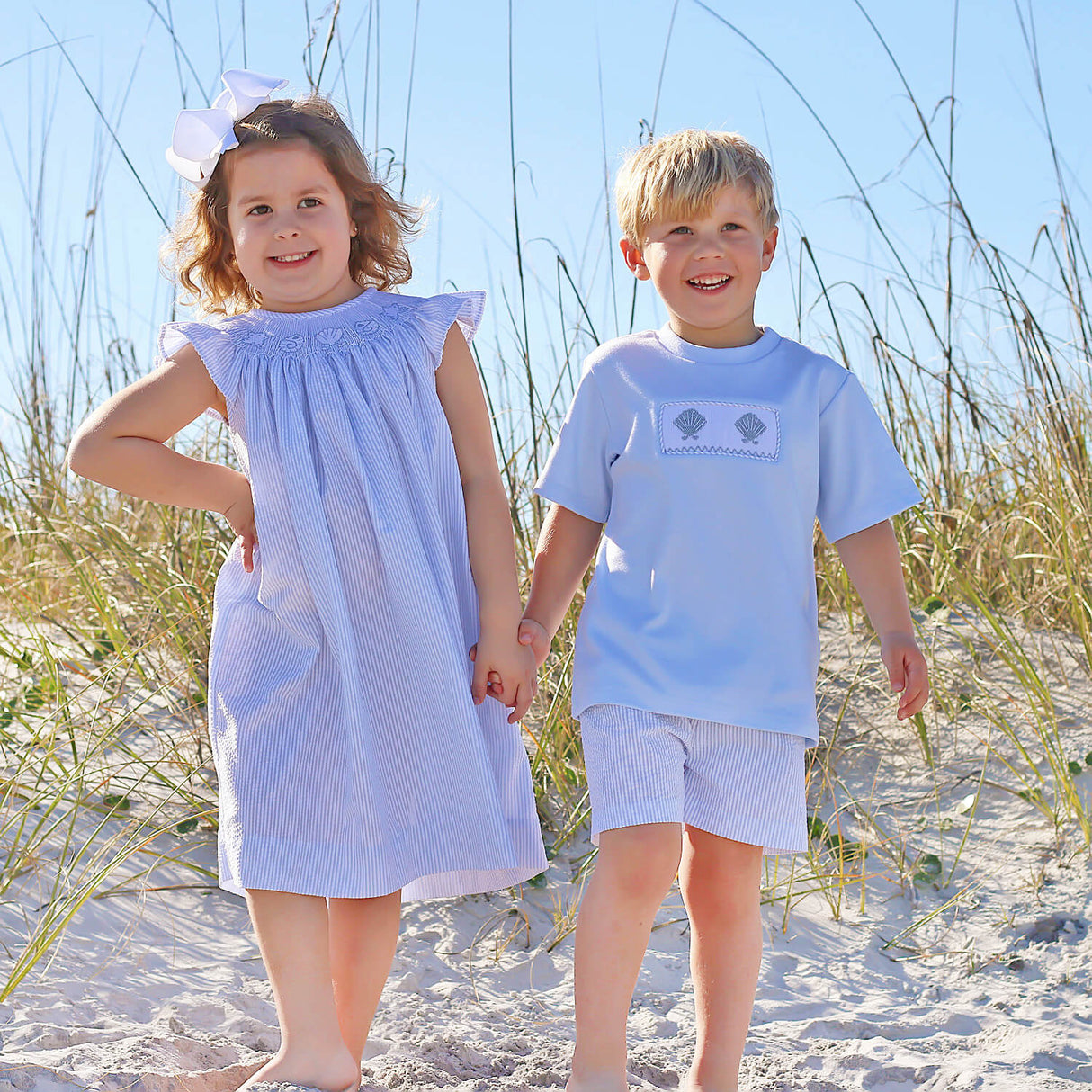 Seashell Treasure Blue Stripe Smocked Short Set