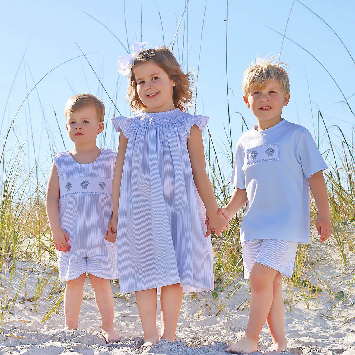 Seashell Treasure Blue Stripe Smocked Short Set