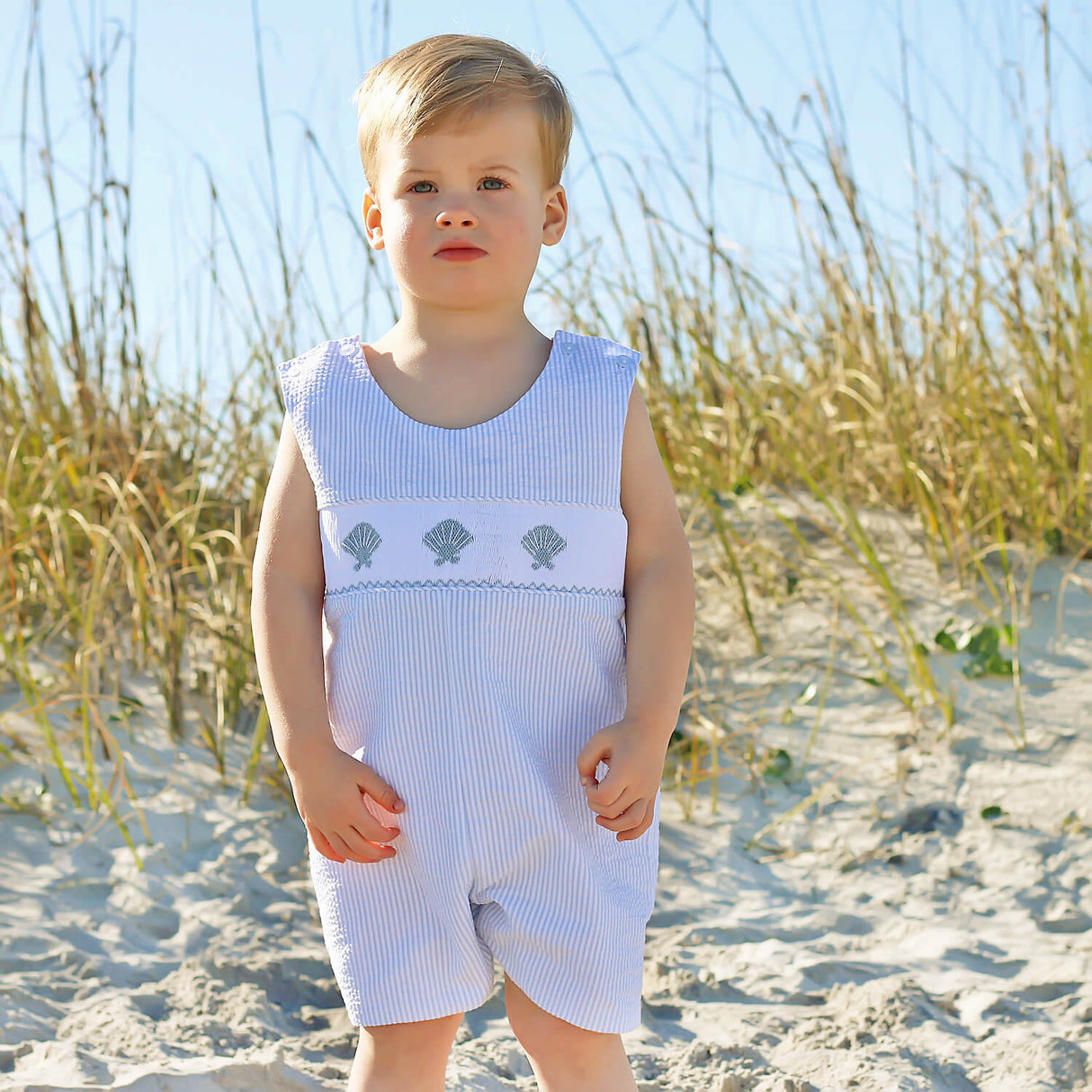 Seashell Treasure Blue Smocked Jon Jon