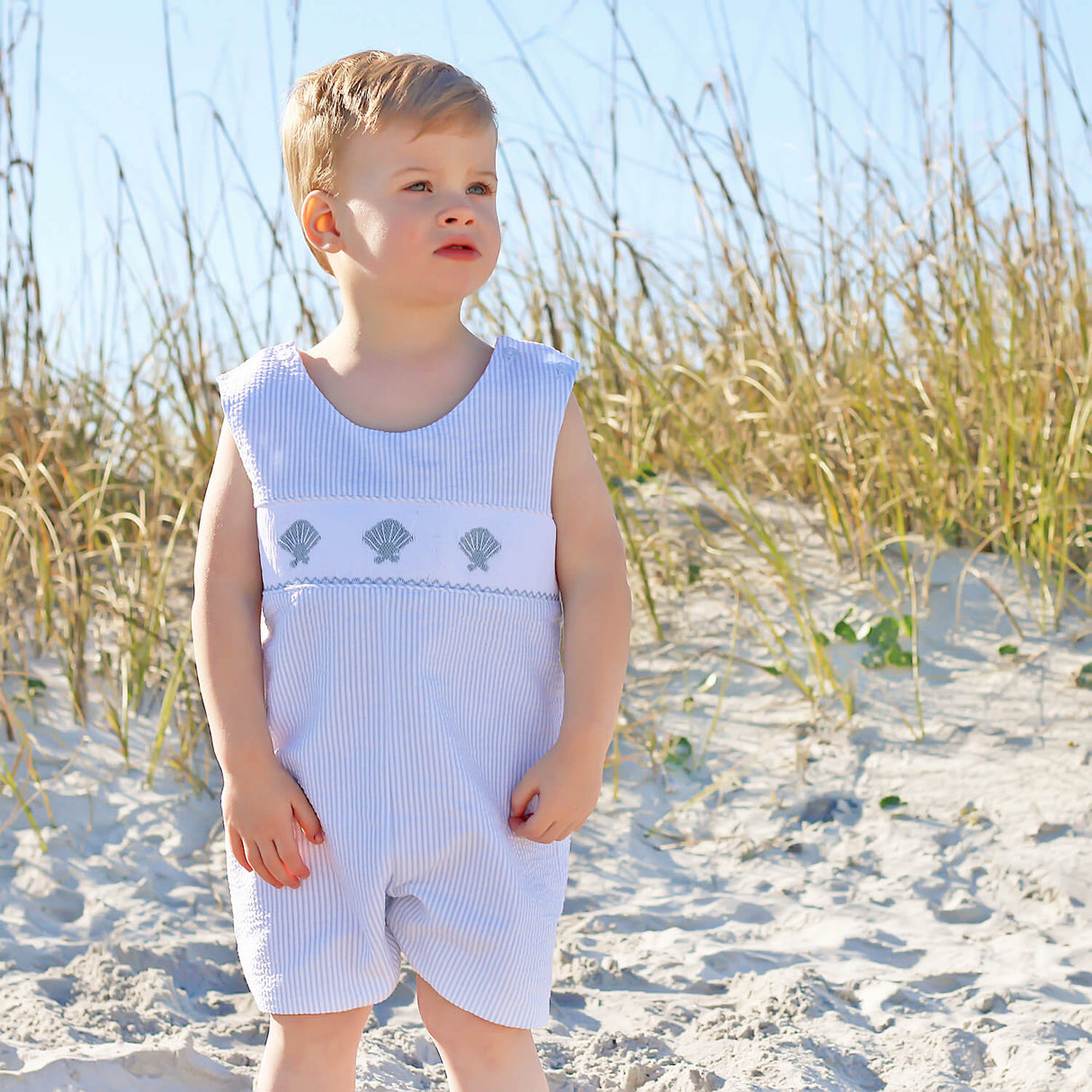 Seashell Treasure Blue Smocked Jon Jon