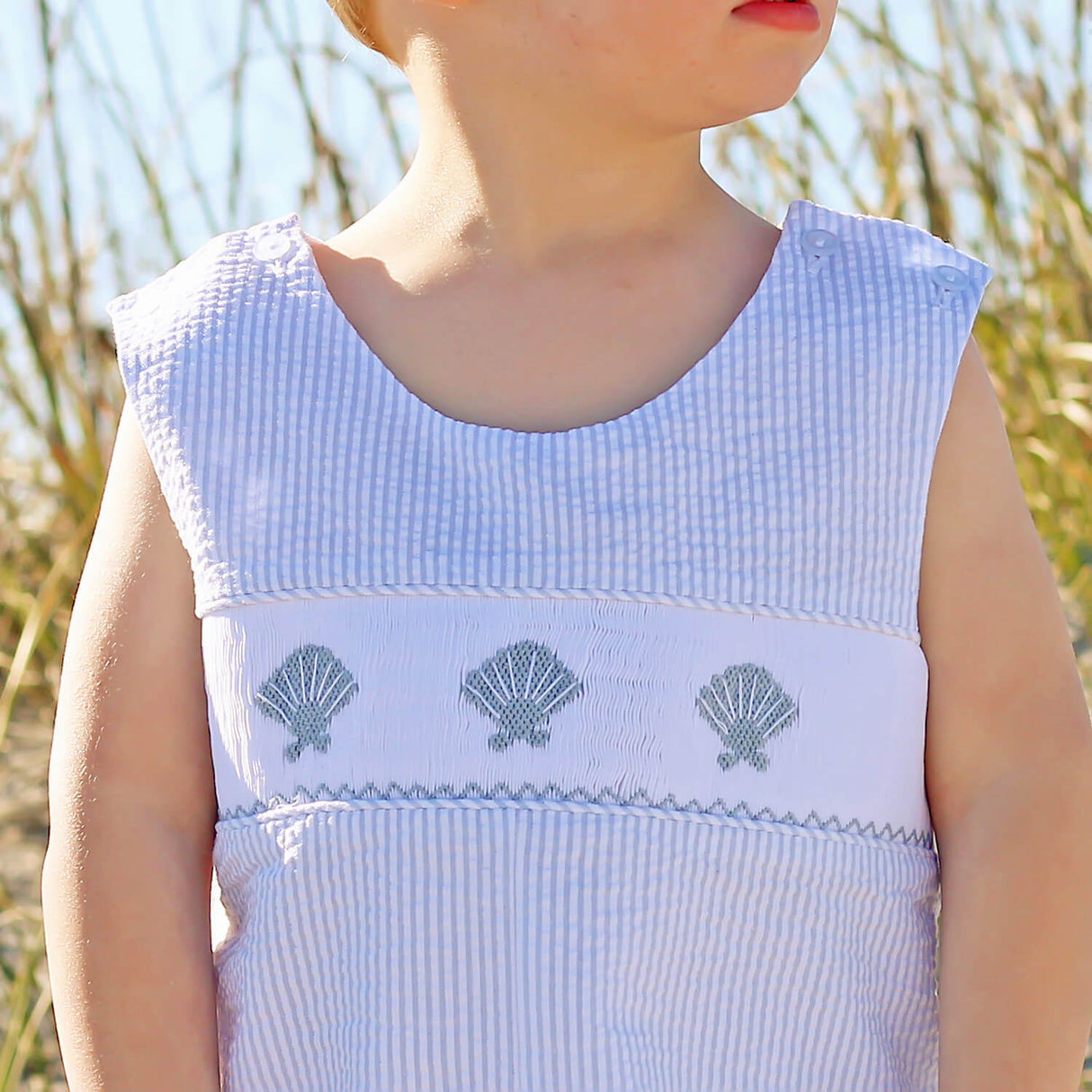 Seashell Treasure Blue Smocked Jon Jon