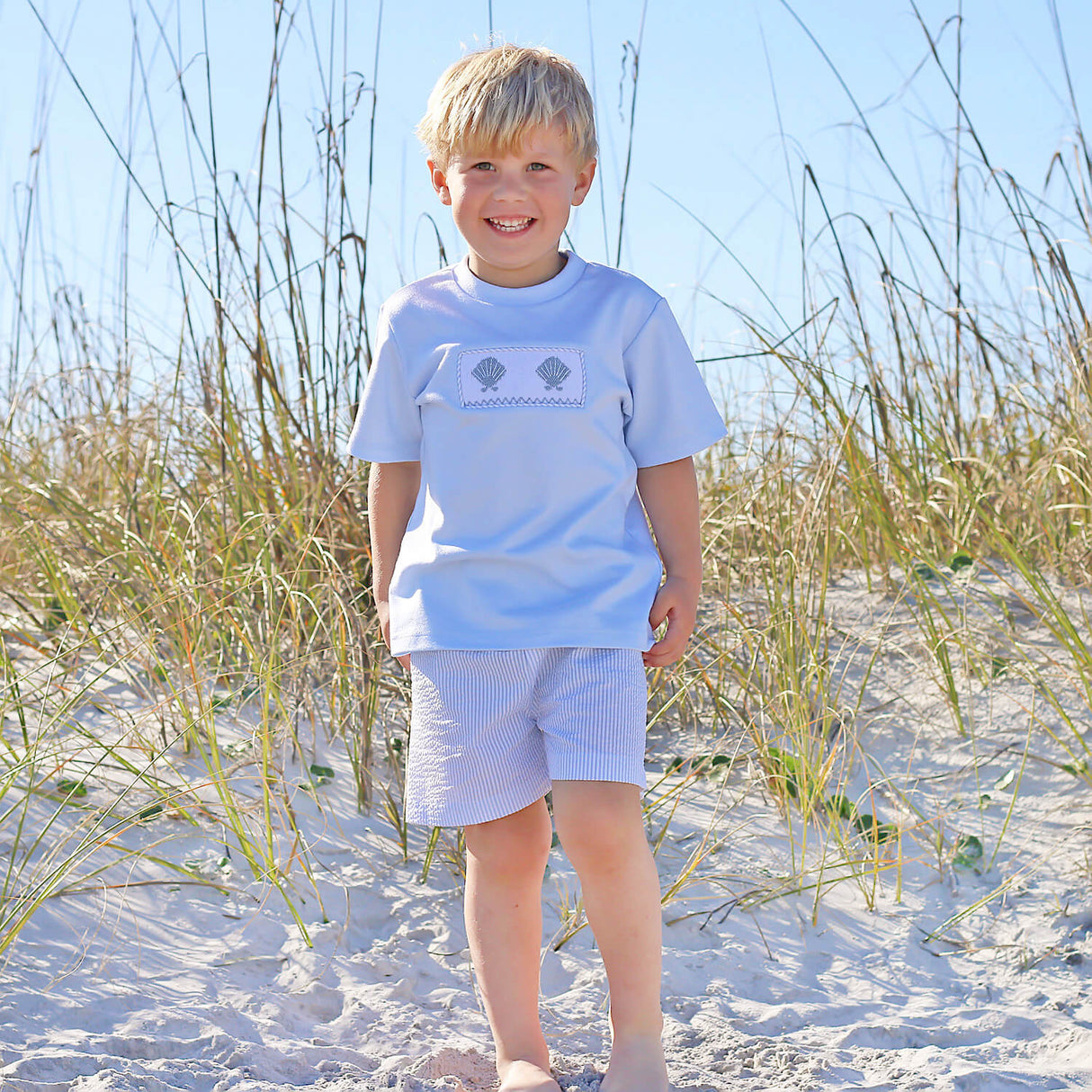 Seashell Treasure Blue Stripe Smocked Short Set