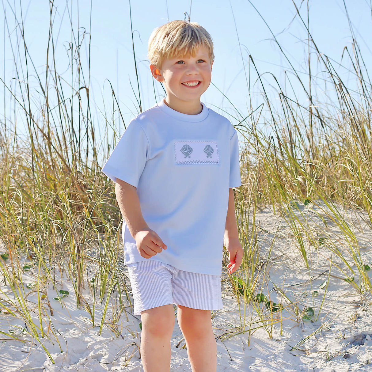 Seashell Treasure Blue Stripe Smocked Short Set