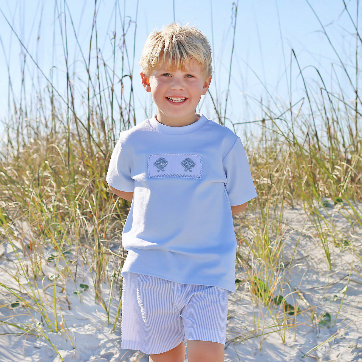 Seashell Treasure Blue Stripe Smocked Short Set