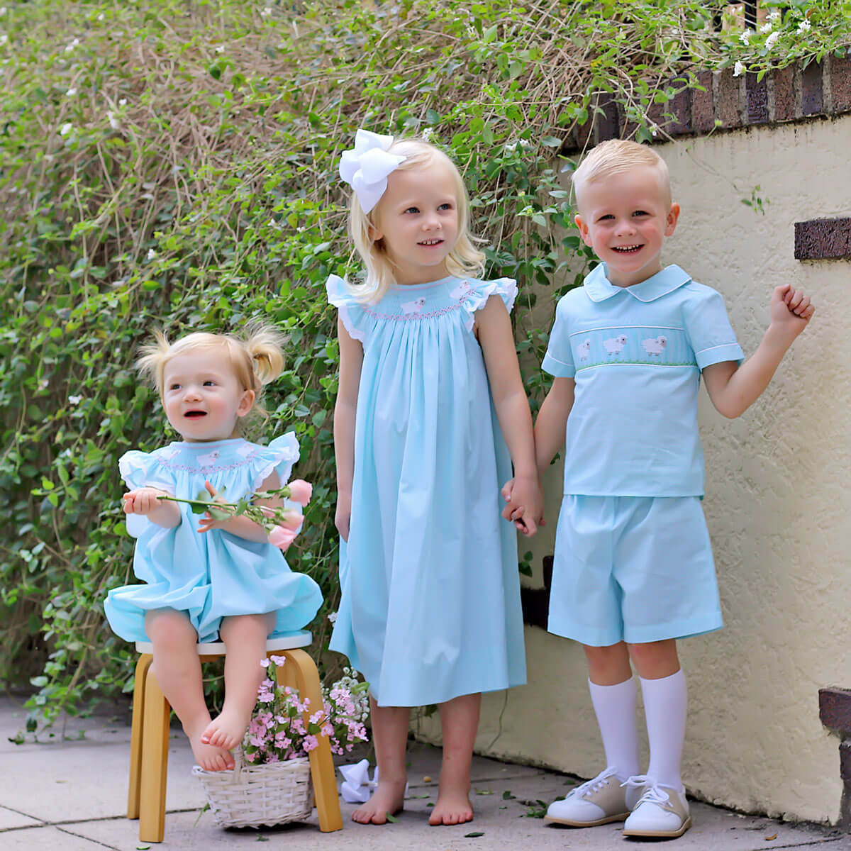 Baby Lamb Mint Smocked Collared Short Set