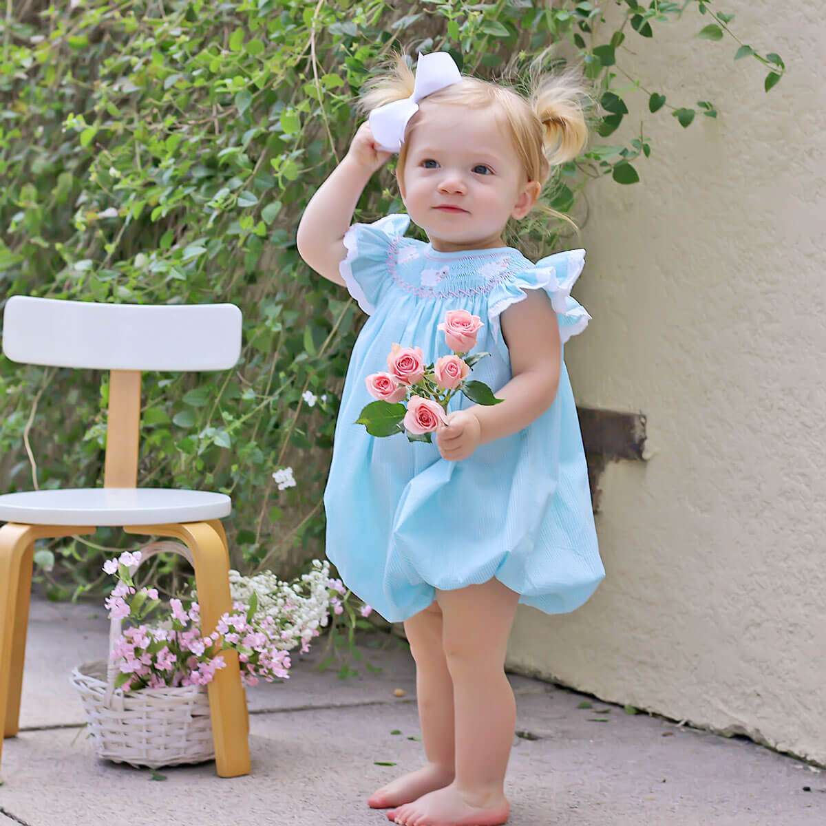 Baby Lamb Smocked Mint Bubble